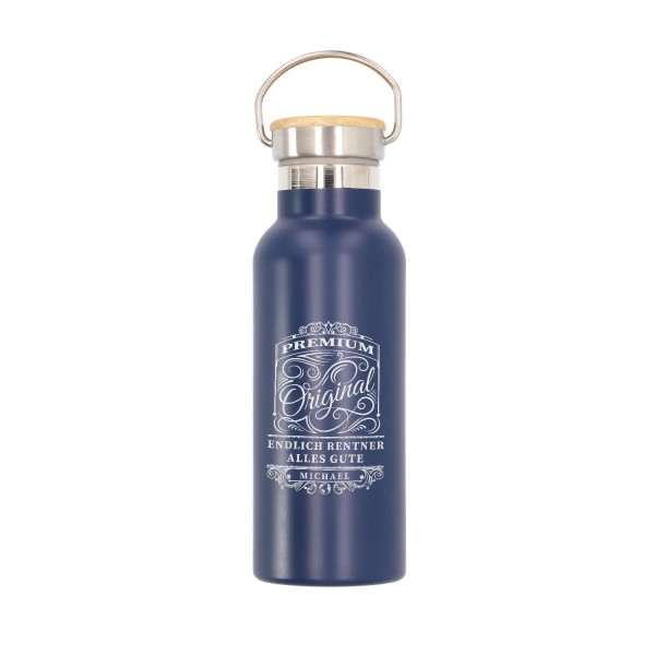 Trinkflasche personalisiert mit Bambus-Deckel in navy blau (500 ml)