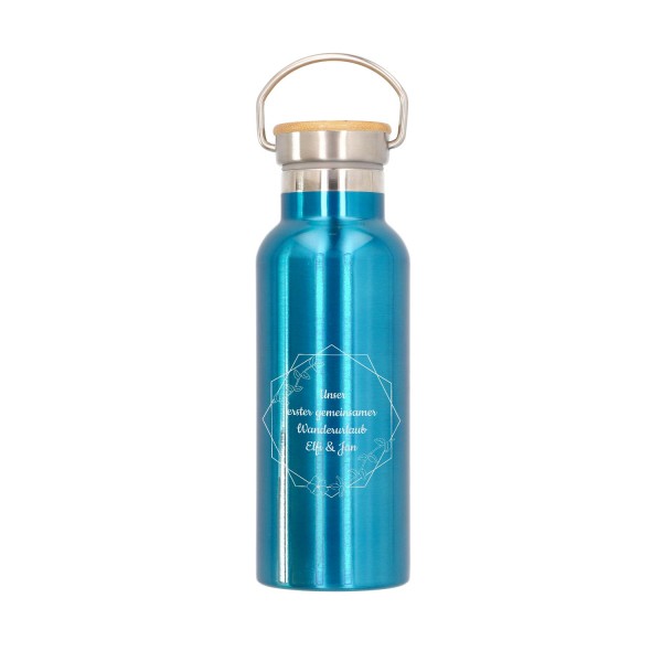 Trinkflasche personalisiert mit Bambus-Deckel in metallic hellblau (500 ml)