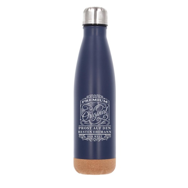 Trinkflasche personalisiert mit Korkboden aus Edelstahl in navy blau (500 ml)