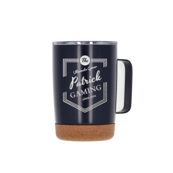 Edelstahl Tasse personalisiert mit Korkboden in navy blau (300 ml)