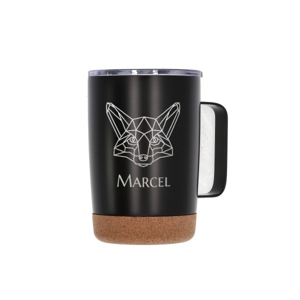 Edelstahl Tasse personalisiert mit Korkboden in schwarz (300 ml)