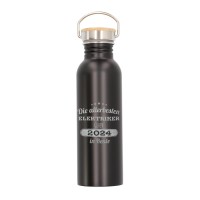 Edelstahl Trinkflasche personalisiert mit Bambus-Deckel in schwarz (700 ml)