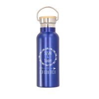 Trinkflasche personalisiert mit Bambus-Deckel in metallic dunkelblau (500 ml)